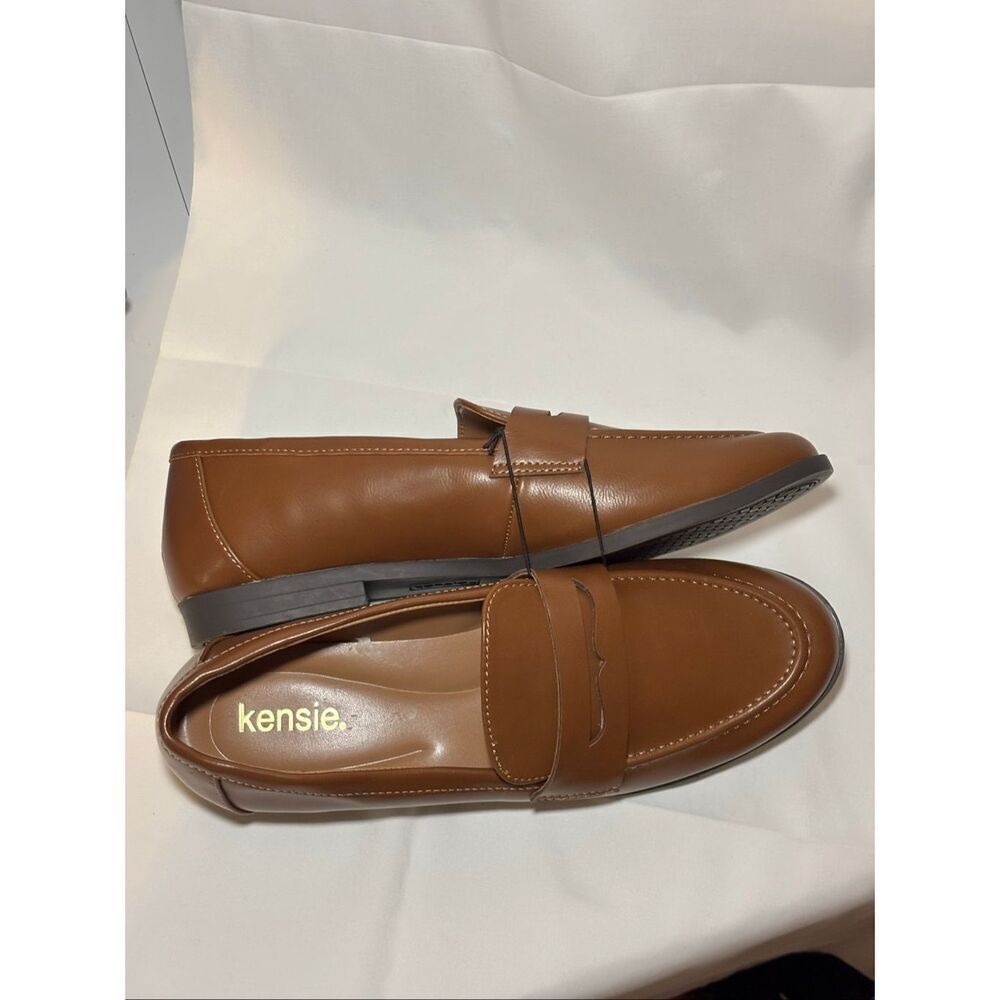 Kensie Penny Loafer Gitty Slip-on Driver Shoes Faux Smooth Leather Cognac - Picture 11 of 11
